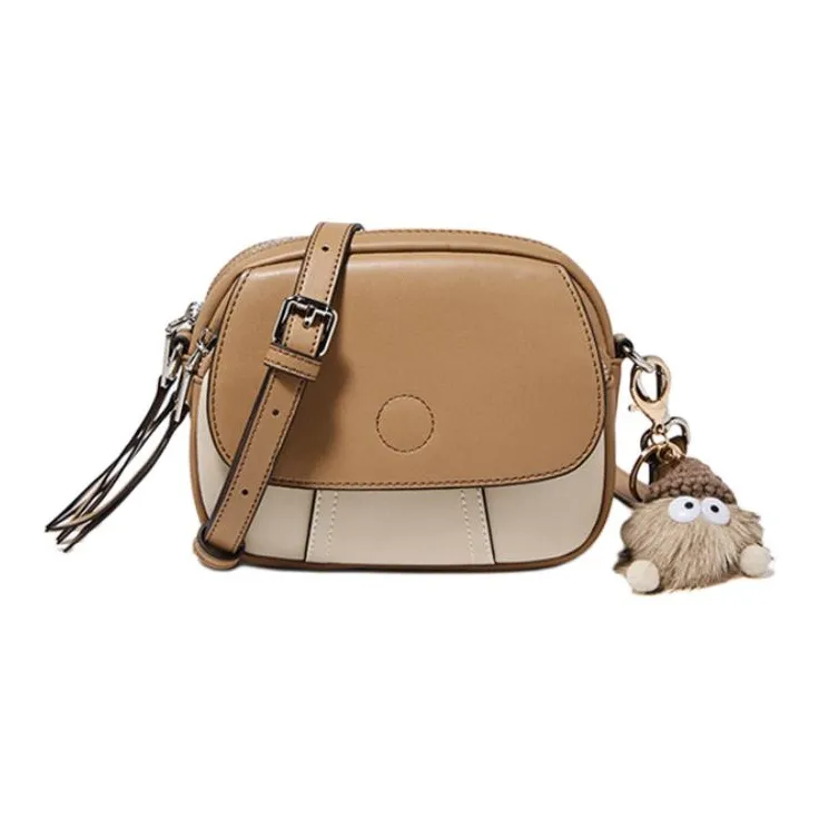 FOXER Split Cow Leather With Synthetic Leather Shoulder Bag, Crossbody Bag Small Size Women's Coffee/Apricot-7