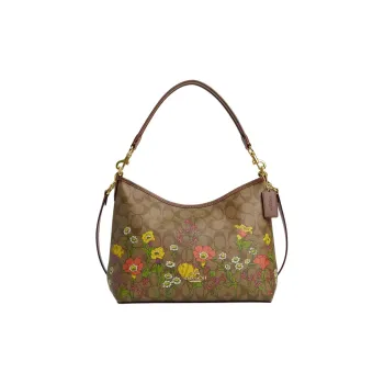 COACH Coated Canvas And Smooth Leather Handbag Tubas Women's Gold & Khaki Multicolor