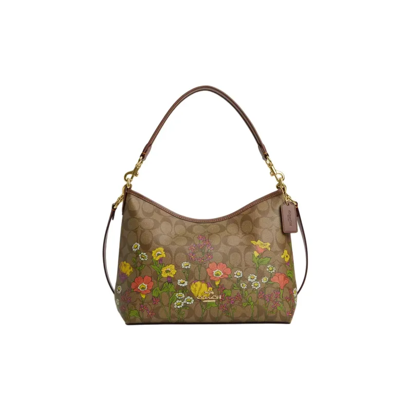 COACH Coated Canvas And Smooth Leather Handbag Tubas Women's Gold & Khaki Multicolor-0