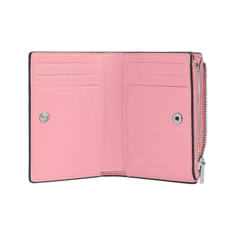 COACH Cross Grain Leather Wallet Mini Women's Silver & Floral Pink-1