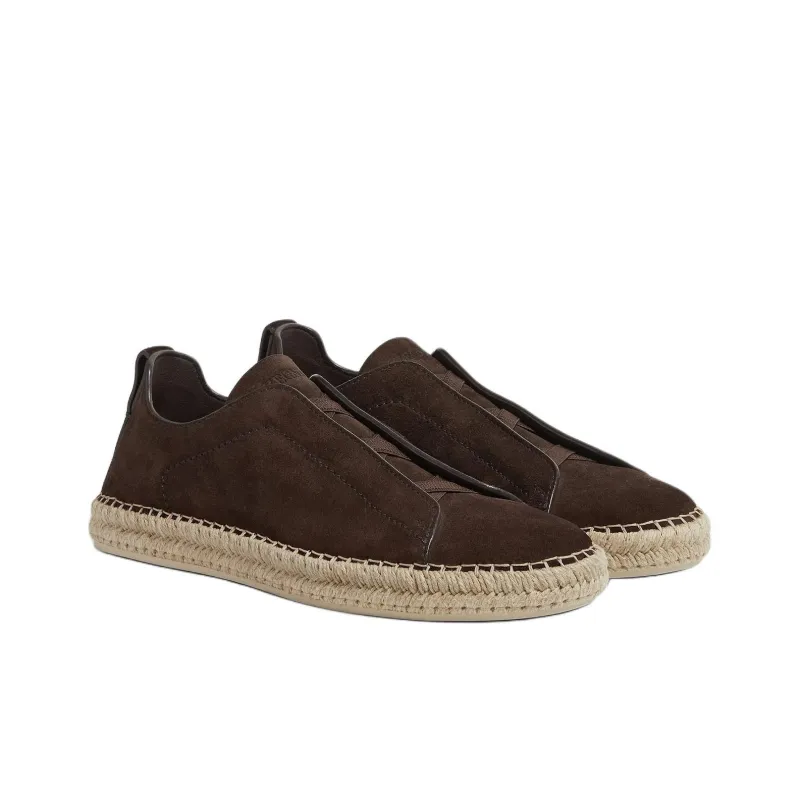 Zegna Suede Triple Stitch Espadrilles Dark Brown-2