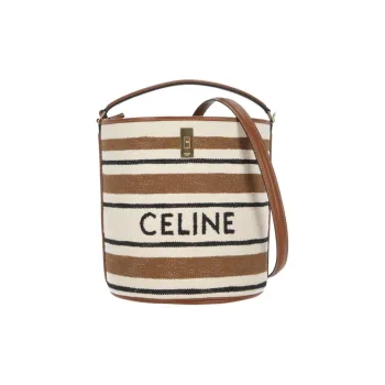 CELINE Calfskin Clutches Shoulder Bags Women's Brown & White