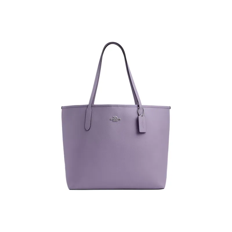COACH City Leather Tote Bag, Shopping Bag, Shoulder Bag, Handbag Large Size Women's Silver & Light Purple-0