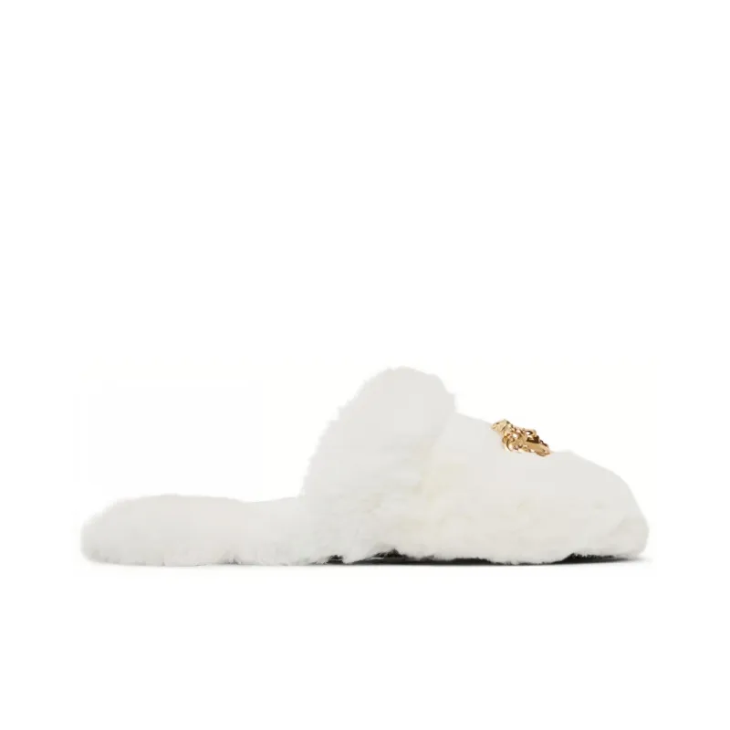 VERSACE Women's Faux Fur Palazzo Slippers 'White'-1