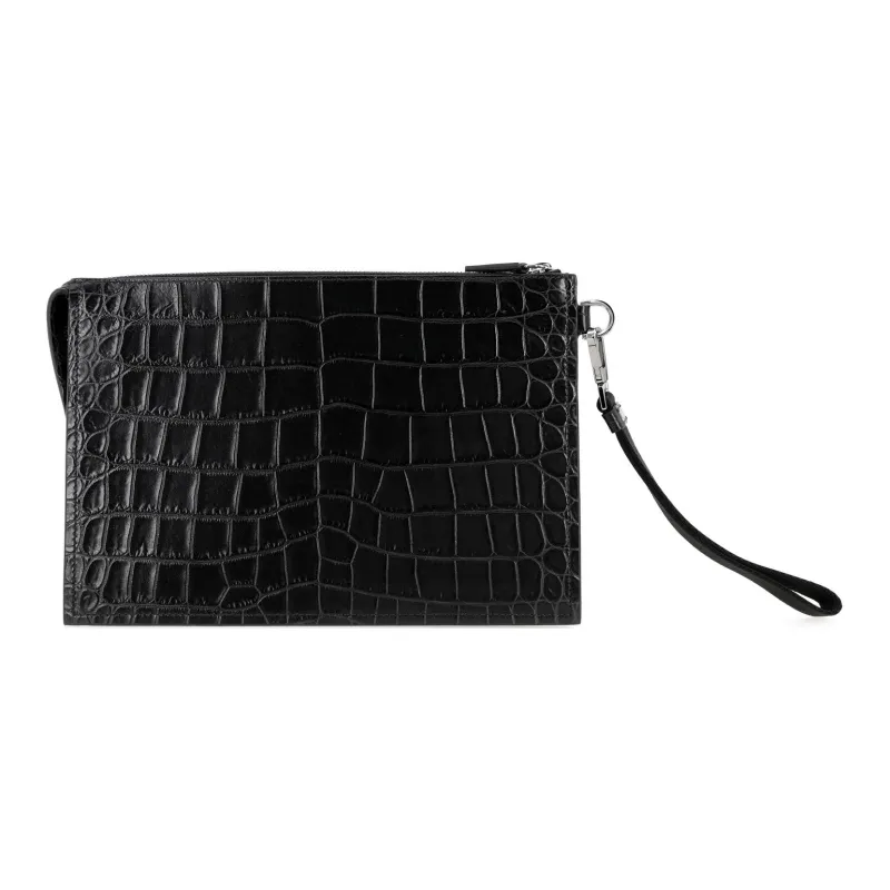 VERSACE Leather Clutch Men's Black-2