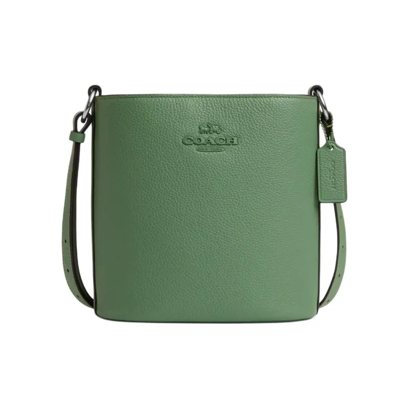 COACH Pebbled Leather Bucket Bags Crossbody Bag Shoulder Bag Small Size Women's Silver & Light Green-0