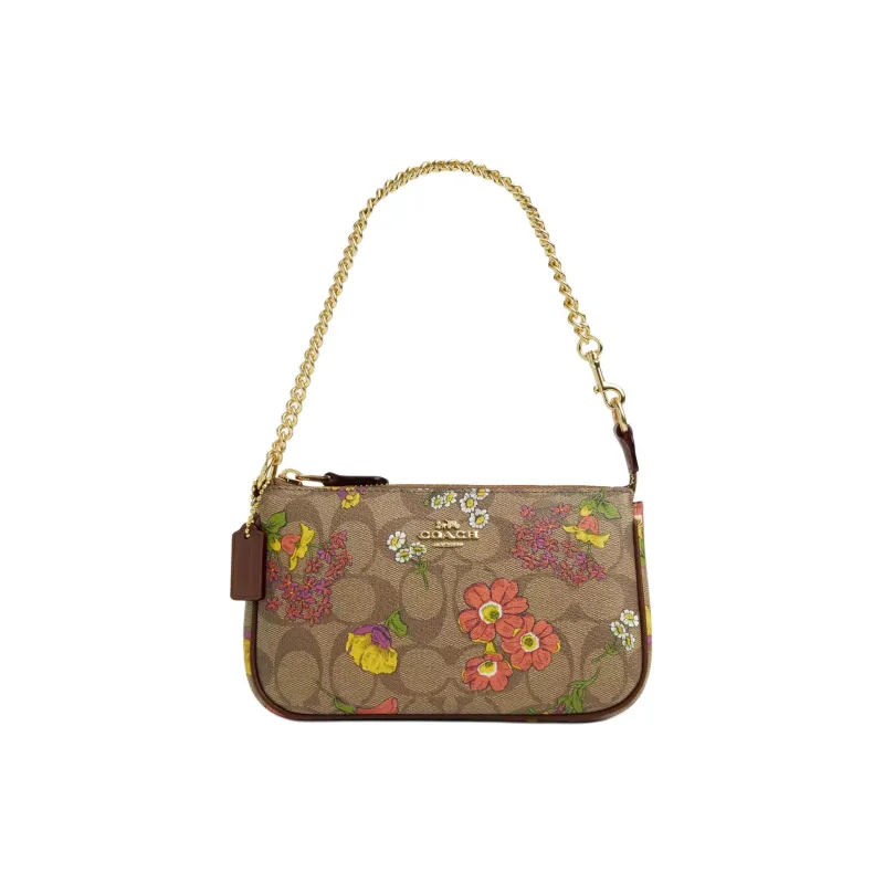 COACH Nolita Canvas One Shoulder Handbag Small Size Women's Gold & Khaki Multicolor-0