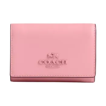 COACH Micro Delicate Calfskin Wallet Mini Women's Silver & Blossom Pink