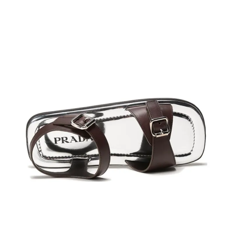 PRADA One Strap Sandals Men's Dark Brown-5