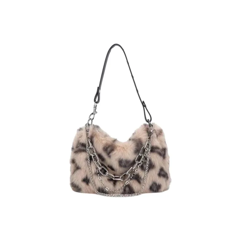 Meow In The Grass Plush Shoulder Bag, Handbag Regular Women's Gray/Ecru/Pink/Apricot-6