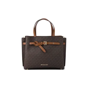 MICHAEL KORS Emilia Leather Shoulder Bag, Crossbody Bag, Handbag Large Size Women's Dark Brown & Light Brown