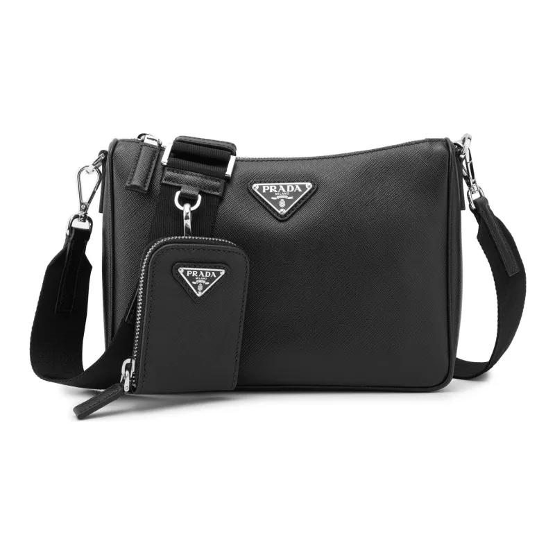 PRADA Saffiano Cross Stitch Leather Combo Bag Crossbody Bag Shoulder Bag Regular Men's Black-0