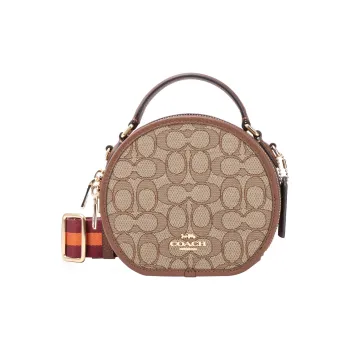 COACH Canteen Iconic Jacquard With Refined Pebbled Leather Handbag Shoulder Bag Crossbody Bag Small Size Women's Khaki