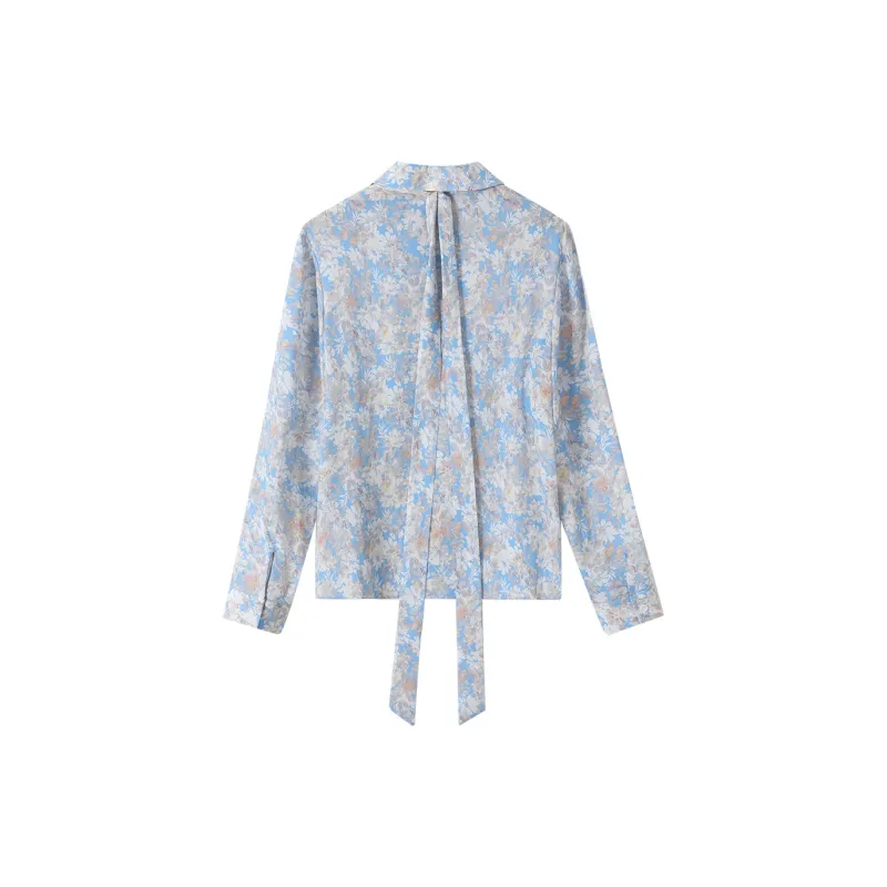 H-YXIANG Shirt Women's Blue Background With Floral-1