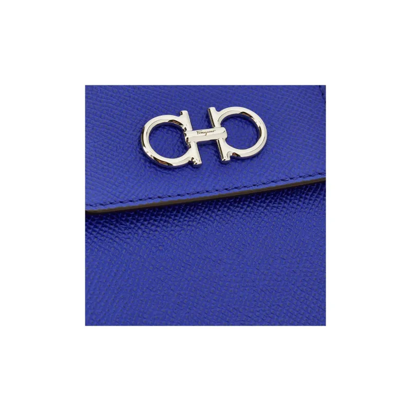 FERRAGAMO GANCINI Stamped Calfskin One Shoulder Crossbody Cell Phone Pouch Women's Blue-3