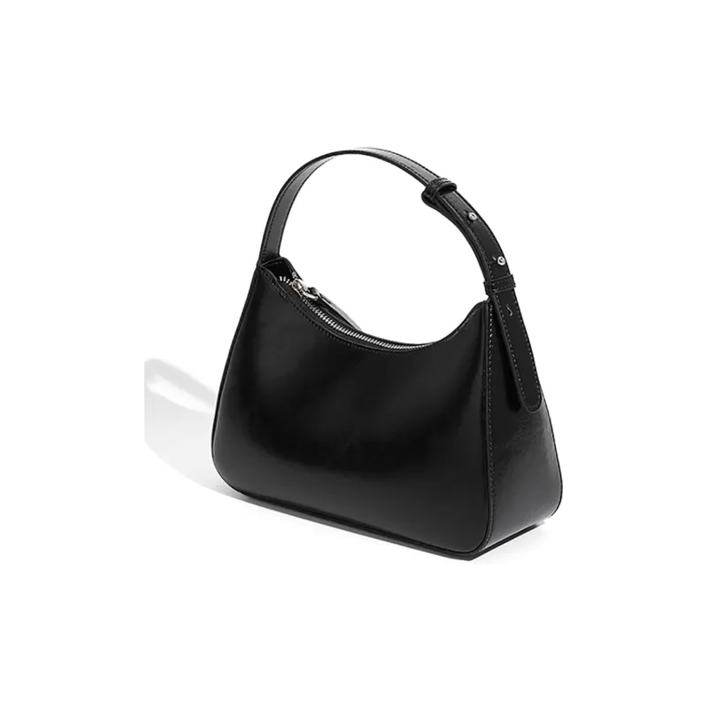 HONGU Cow Leather Shoulder Bag One Shoulder Crossbody Handbag Small Size Women's Pitch Black/Ecru-1