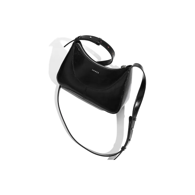 HONGU Cow Leather Shoulder Bag One Shoulder Crossbody Handbag Small Size Women's Pitch Black/Ecru-2