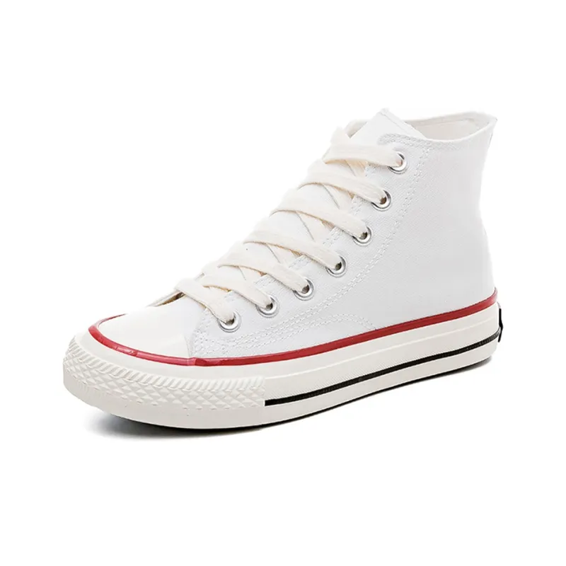 HUANQIU Wear resistant And Lightweight High Top Canvas Shoes Women's White Red-1