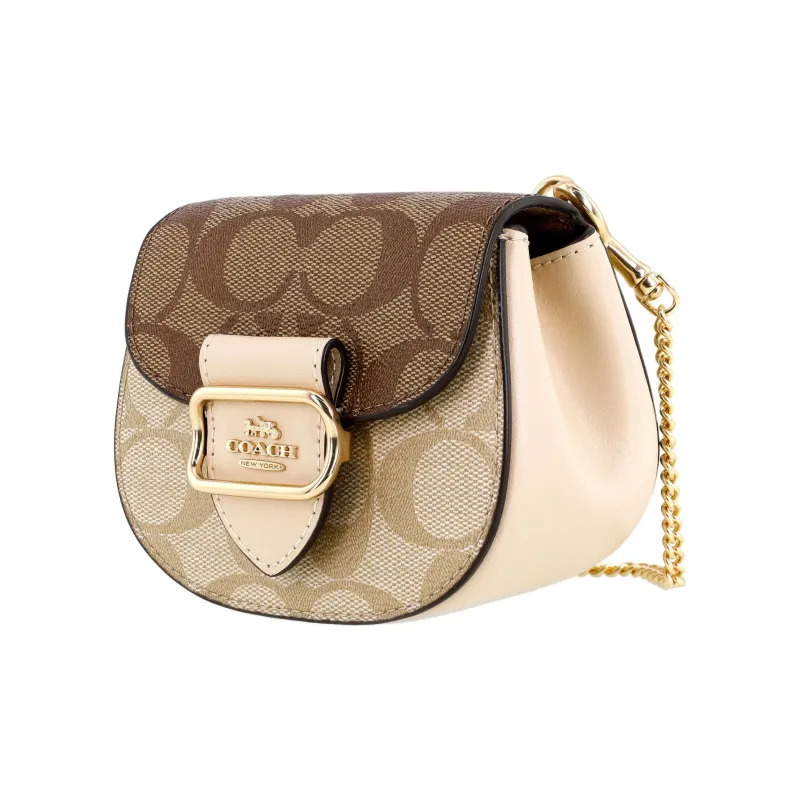 COACH Morgan Canvas With Leather Saddle Bag Crossbody Shoulder Bag Women's Khaki-1