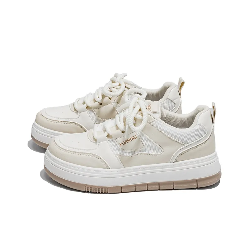 HUANQIU Non-slip Lightweight Low-Top Skateboard Shoes Women's Beige-3