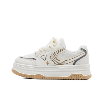 HUANQIU Non slip Lightweight Mid Top Skateboard Shoes Women's White Khaki