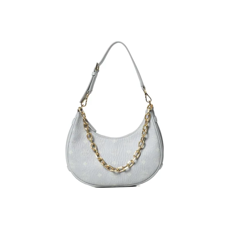 MCM Aren Visetos Nappa Leather Trim Hobo Bag, Shoulder Bag, Handbag Small Size Women's Gray-0