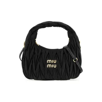 MIU MIU Wander Series Satin Hobo Bag, Shoulder Bag, Handbag, Crossbody Bag, Shoulder Bag Regular Women's Black