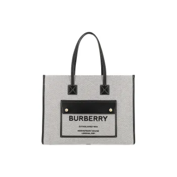 Burberry Freya Canvas With Leather Tote Bag Shopping Bag Canvas Bag One Shoulder Handbag Medium Size Women's Gray/Black