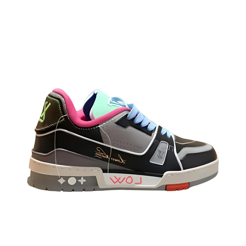 LOUIS VUITTON Trainer Thailand Limited Wear Resistant Low Top Skateboard Shoes Unisex Black Gray Color-1