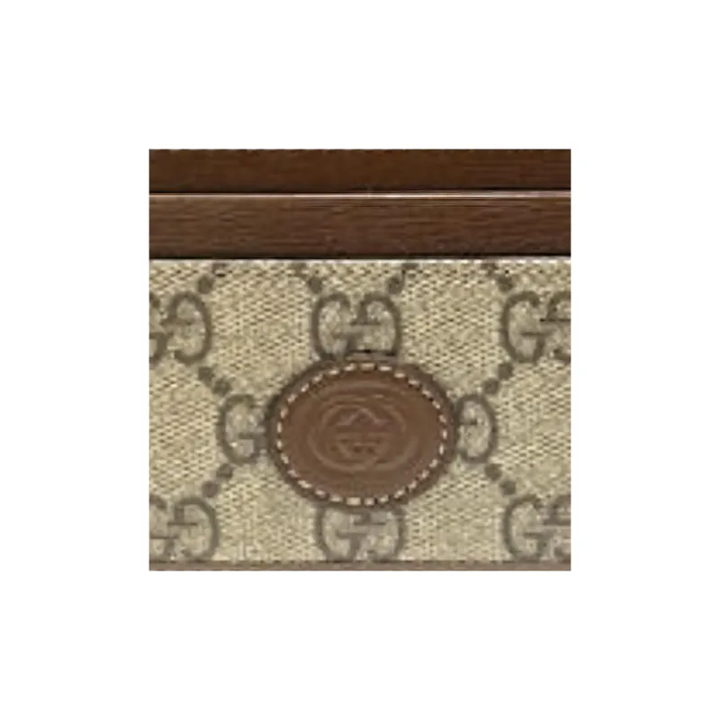 GUCCI Canvas With Leather Card Clip Card Holder Unisex Ebony & Brown-10