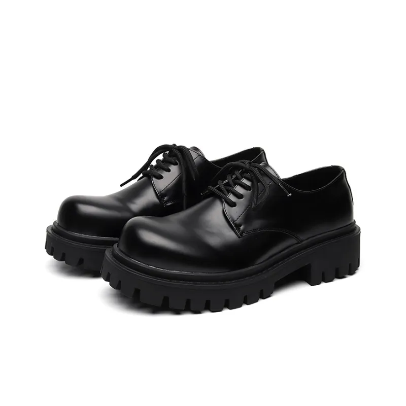 Chi Wolf Derby Shoes Casual Leather Shoes Unisex Black-1