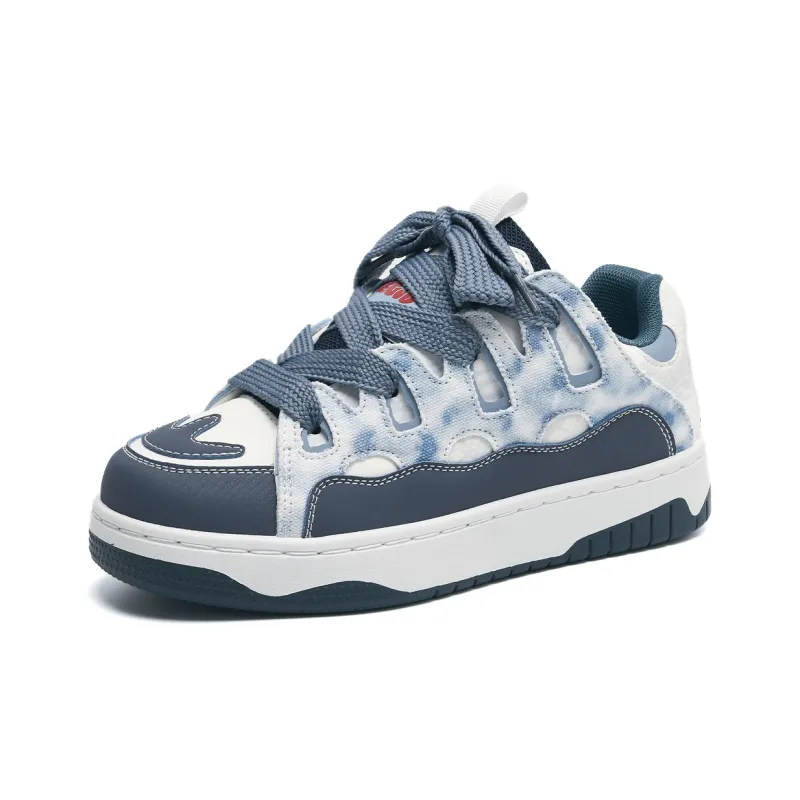 ABCIO Slip Resistant Waterproof Abrasion Resistant Low Top Skateboard Shoes Unisex White Blue-2