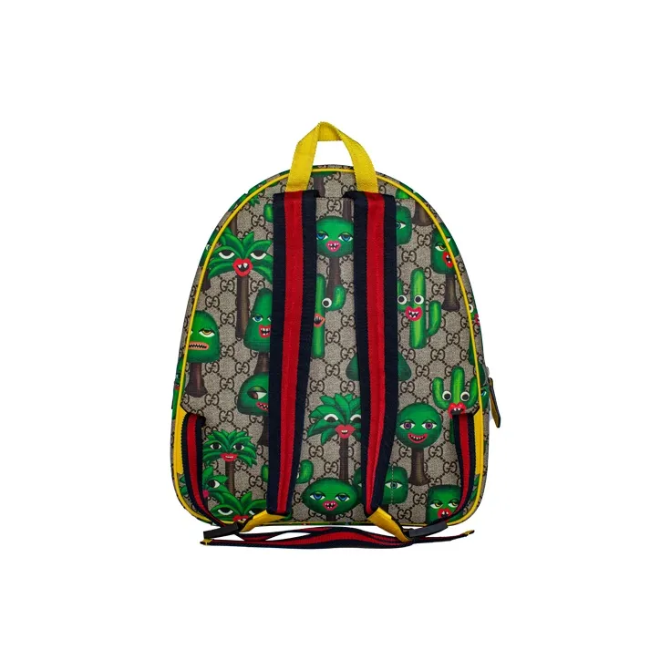 GUCCI Canvas With Leather Backpack Kids' Ebony/Yellow/Green-2