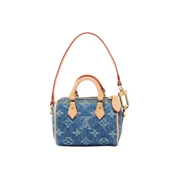 LOUIS VUITTON Speedy Denim Bucket Bag Handbag Shoulder Bag Extra Mini Women's Light Pink & Blue