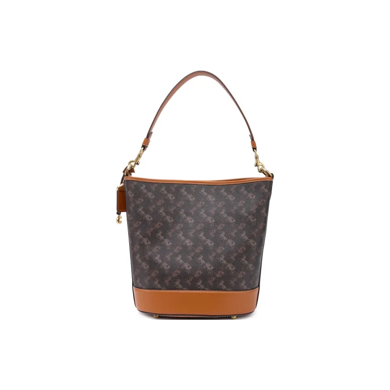 COACH Dakotah Canvas With Calfskin Bucket Bags Handbags Shoulder Bag Crossbody Bag Large Size Women's Brown Black-2