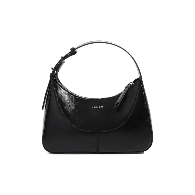 HONGU Cow Leather Shoulder Bag One Shoulder Crossbody Handbag Small Size Women's Pitch Black/Ecru-0