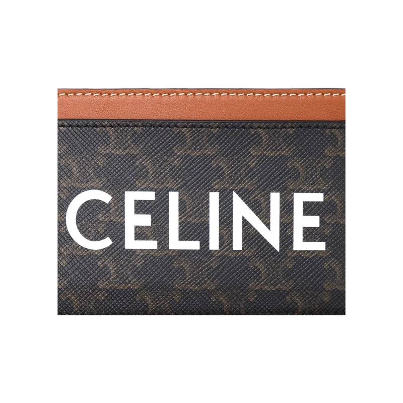 CELINE Triomphe Arc De Triomphe Canvas With Lambskin Card Clip Card Holder Unisex Brown-4