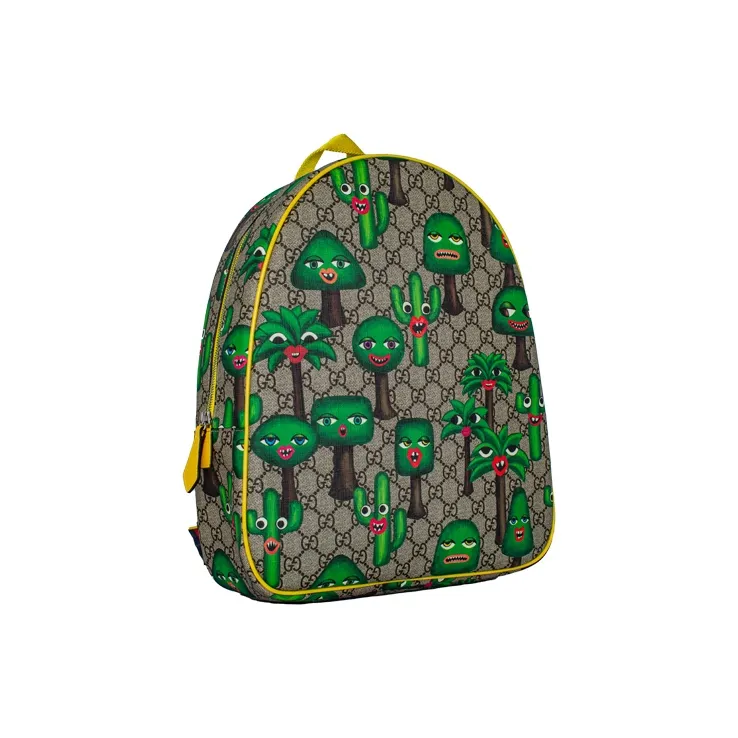 GUCCI Canvas With Leather Backpack Kids' Ebony/Yellow/Green-1