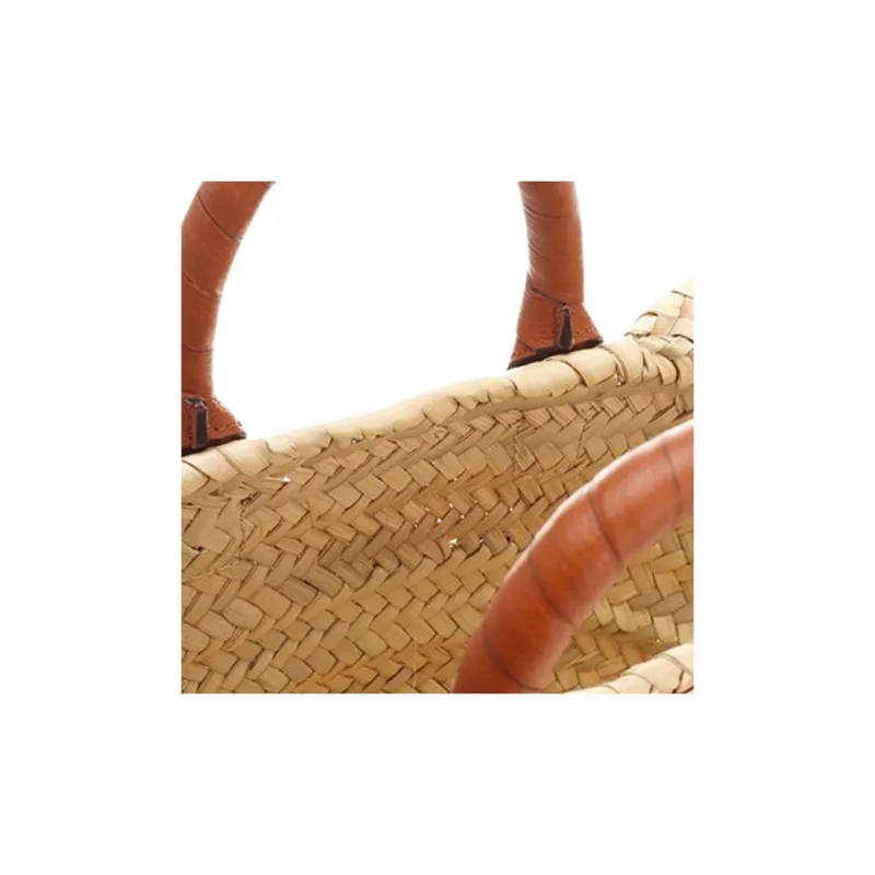 Chloe Marcie Raffia Patchwork Cow Leather Basket Bag Handbag Mini Women's Beige/Brown-3