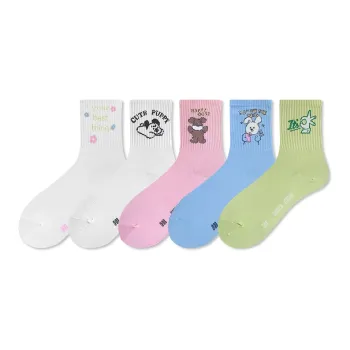 COTTON CHEESE Mid-Calf Socks Women's 5 Pack