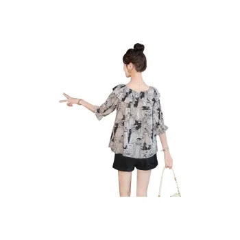 Cypress House Shirt Women's Beige With Black Paintings