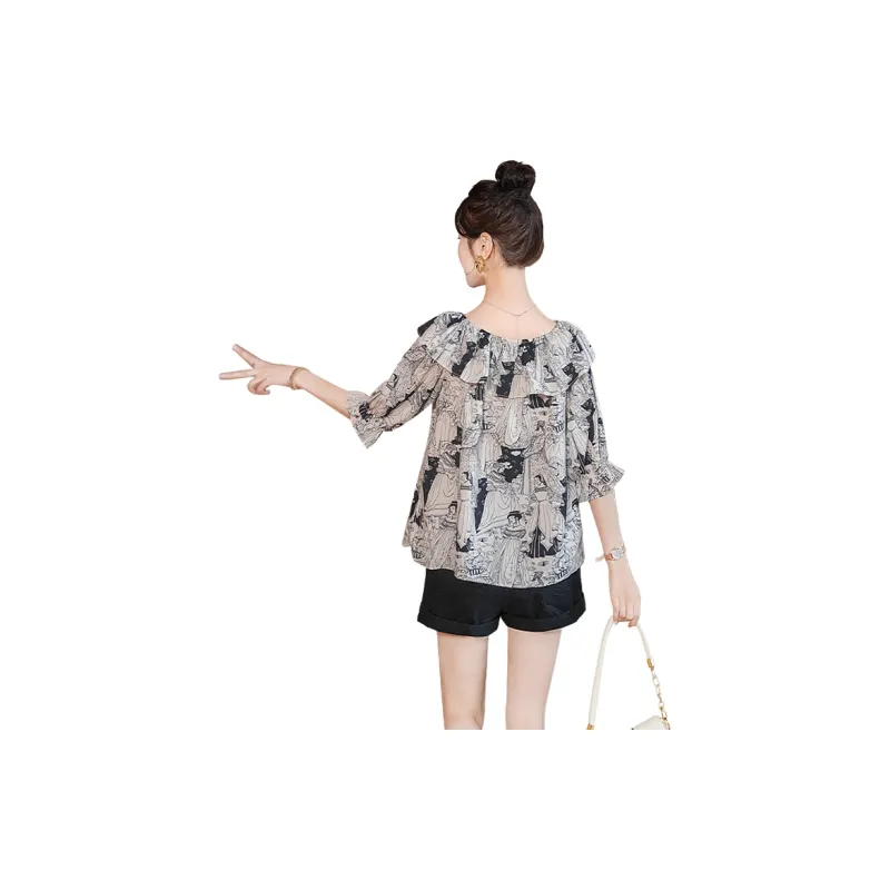 Cypress House Shirt Women's Beige With Black Paintings-0