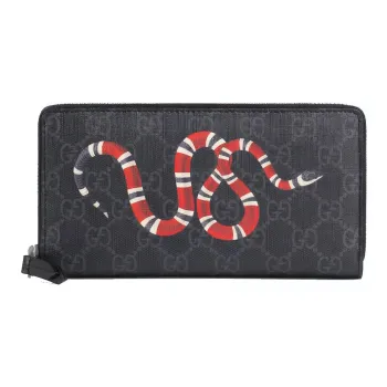 GUCCI Canvas With Leather Wallet Men's Black Gray