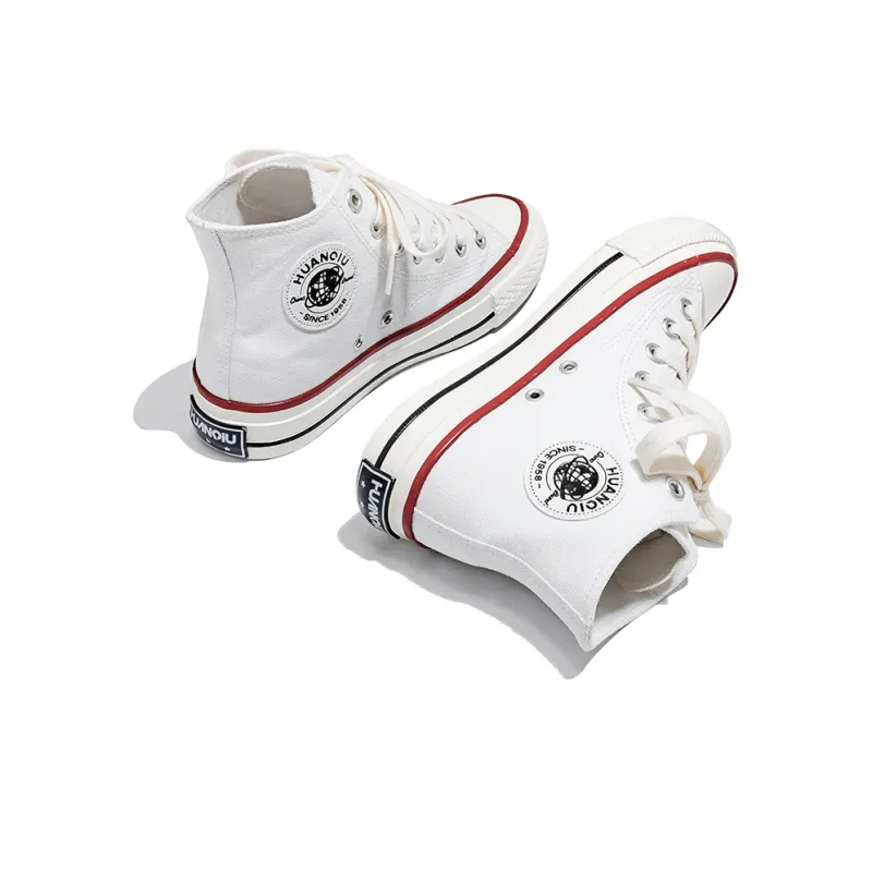 HUANQIU Wear resistant And Lightweight High Top Canvas Shoes Women's White Red-3