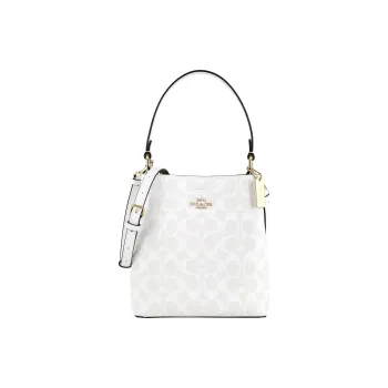 COACH Town Canvas With Leather Bucket Bag, Handbag, Shoulder Bag, Crossbody Bag Small Size Women's White