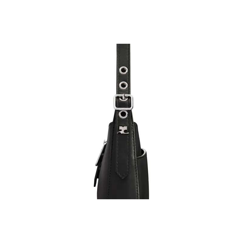 COURREGES Cow Leather Handbag, Shoulder Bag Women's Black-3