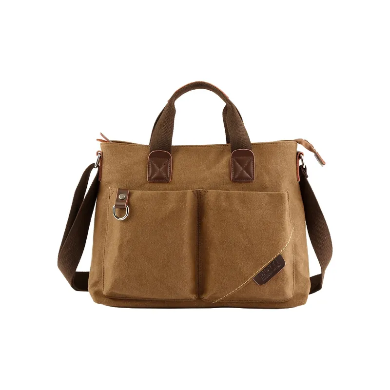 MOYYI Canvas Crossbody Bag Multifunction Computer Briefcase Handbag Shoulder Bag Large Size Men's Black/Coffee-4