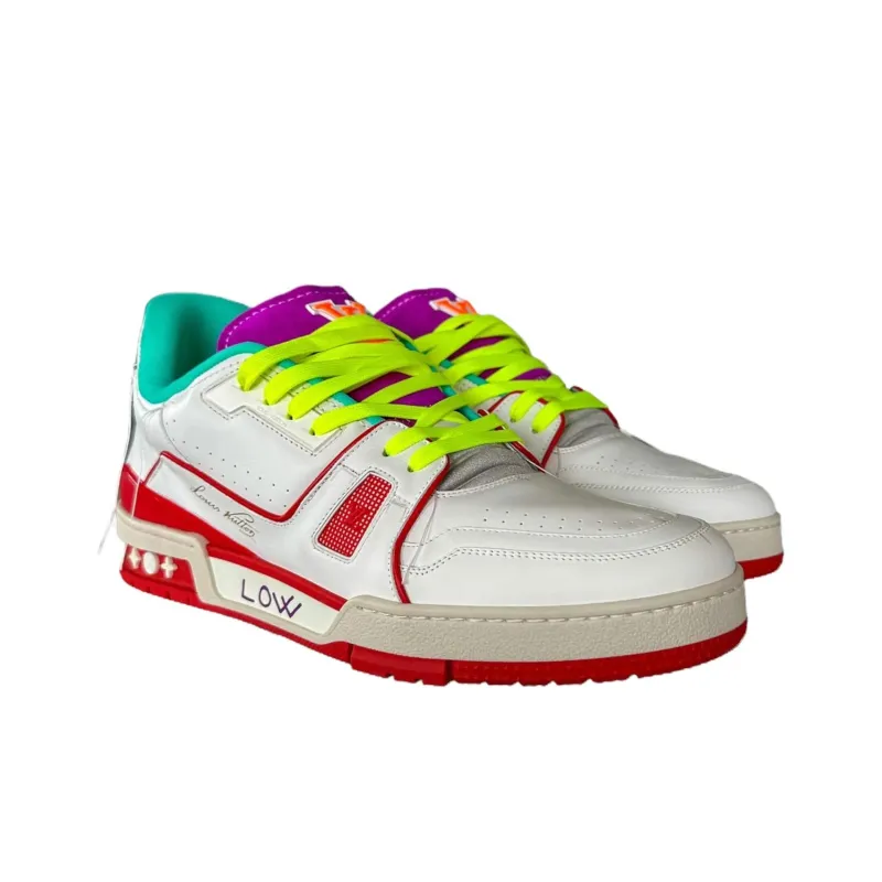 LOUIS VUITTON Low Top Skateboard Shoes Men's White Red Green-2
