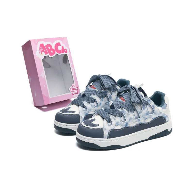 ABCIO Slip Resistant Waterproof Abrasion Resistant Low Top Skateboard Shoes Unisex White Blue-1