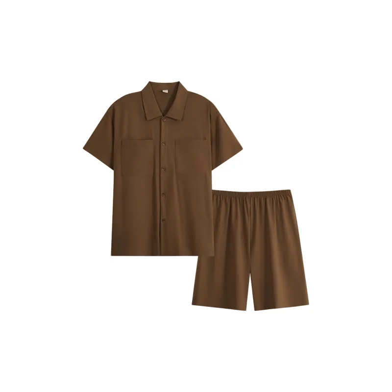 Sha Qian Pajama Set Summer Men's Brown-0